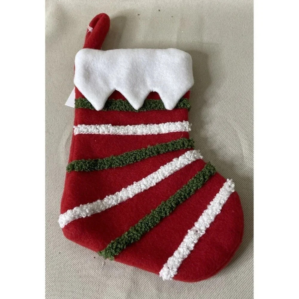 Christmas Holiday Red White Green Stripe Small Winter Stocking NEW 6 Inch